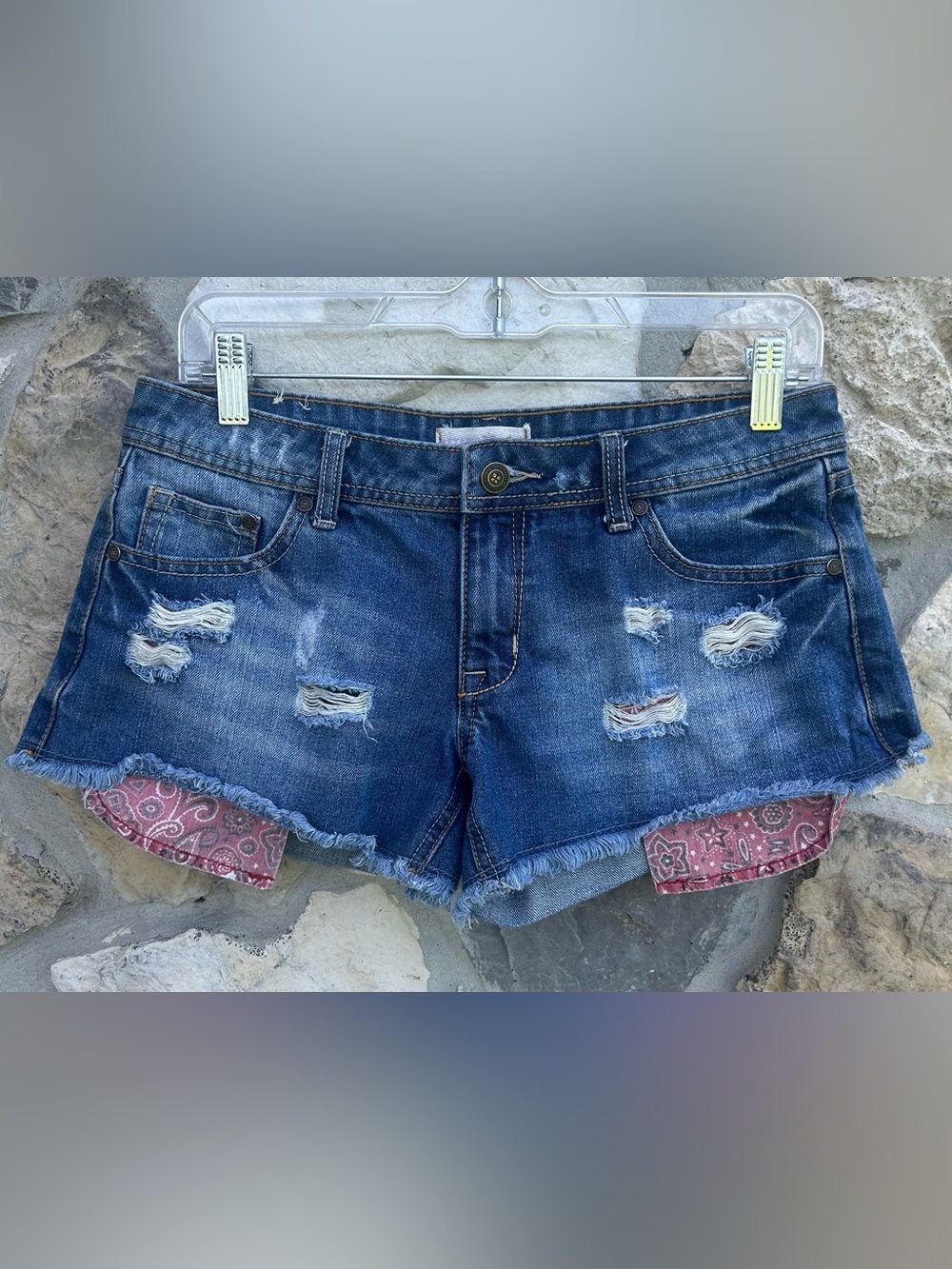 Altard State Mini Shorts 27 Denim Cut Offs Western Boho Bandana Festival Concert